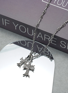 复古镶钻十字架项链男女ins嘻哈