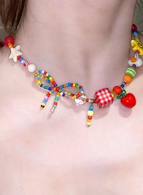 夏日多巴胺彩色项链适合海边沙滩
