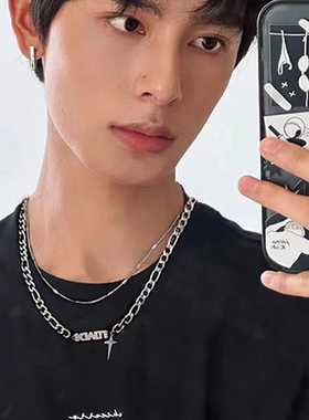 原创设计四芒星双层叠戴项链男潮