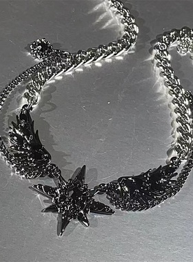 漆黑羽翼星芒项链亚文化甜酷