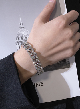 满钻古巴链ins简约情侣