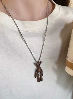 秋冬复古咖色小熊卫衣项链女ins
