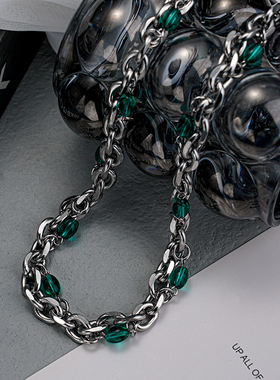 百搭绿珠高街项链项链钛钢