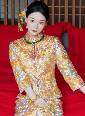 新中式祖母绿色串珠秀禾服项链