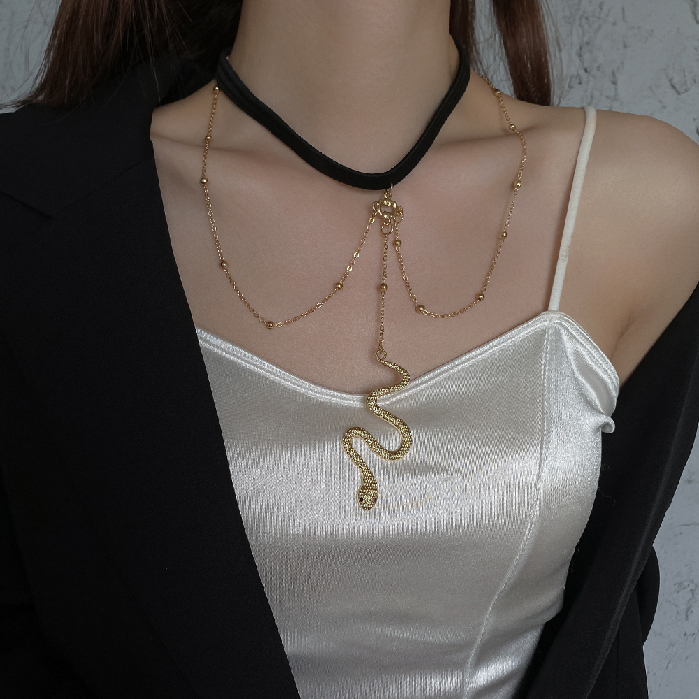 项链女配饰小蛇大腿环蛇形吊坠夸张链条腿饰身体链锁骨链脖颈链潮 - 图1
