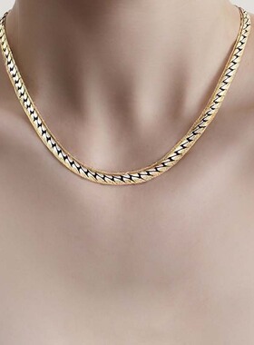 间金压花古巴钛钢项链男士基础款