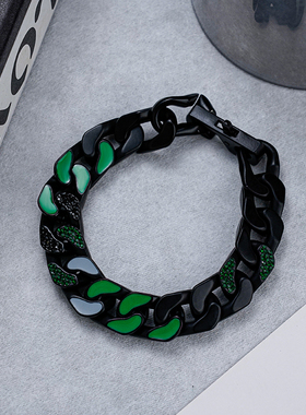 轻奢黑色粗古巴链烤漆嘻哈手链