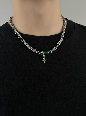 绿野微光钛钢项链男潮ins嘻哈