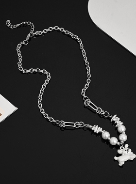 卡通小狗珍珠拼接项链男款