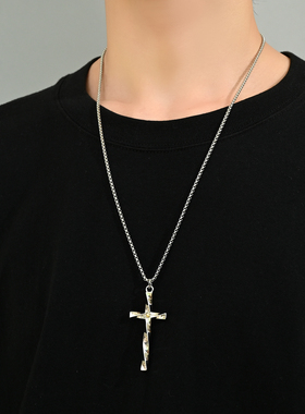 Vintage古着星芒纽纹十字架项链