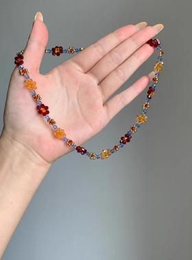 复古森系彩色花朵项链