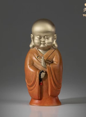 铜师傅黄铜我心向佛铜摆件