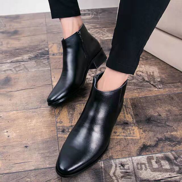 Pointed toe short boots for men zipper short boots high top martin boots