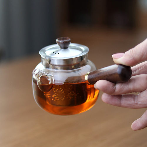加厚玻璃泡茶壶耐高温茶具单壶泡茶家用客厅实木侧把冲茶器沏茶壶 - 图0