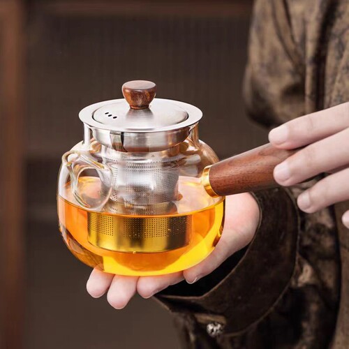 加厚玻璃泡茶壶耐高温茶具单壶泡茶家用客厅实木侧把冲茶器沏茶壶 - 图1