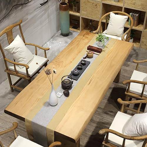 新中式客厅实木茶桌椅组合 办公会客原木泡茶桌 大板功夫茶台 - 图1