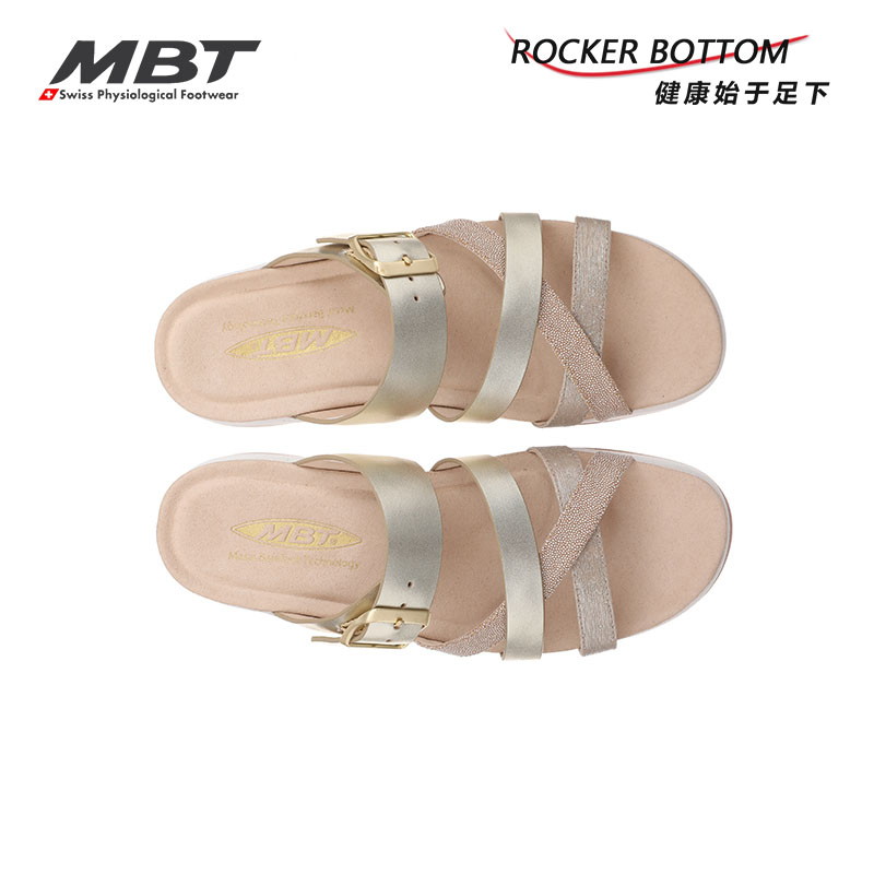 MBT弧形底女厚底休闲凉拖鞋 足弓支撑 增高提臀 防滑牛皮FASI