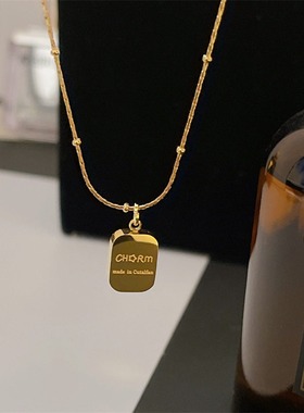 【金色方砖项链】百搭款女款钛钢日韩锁骨链显眼气质奢华吊坠