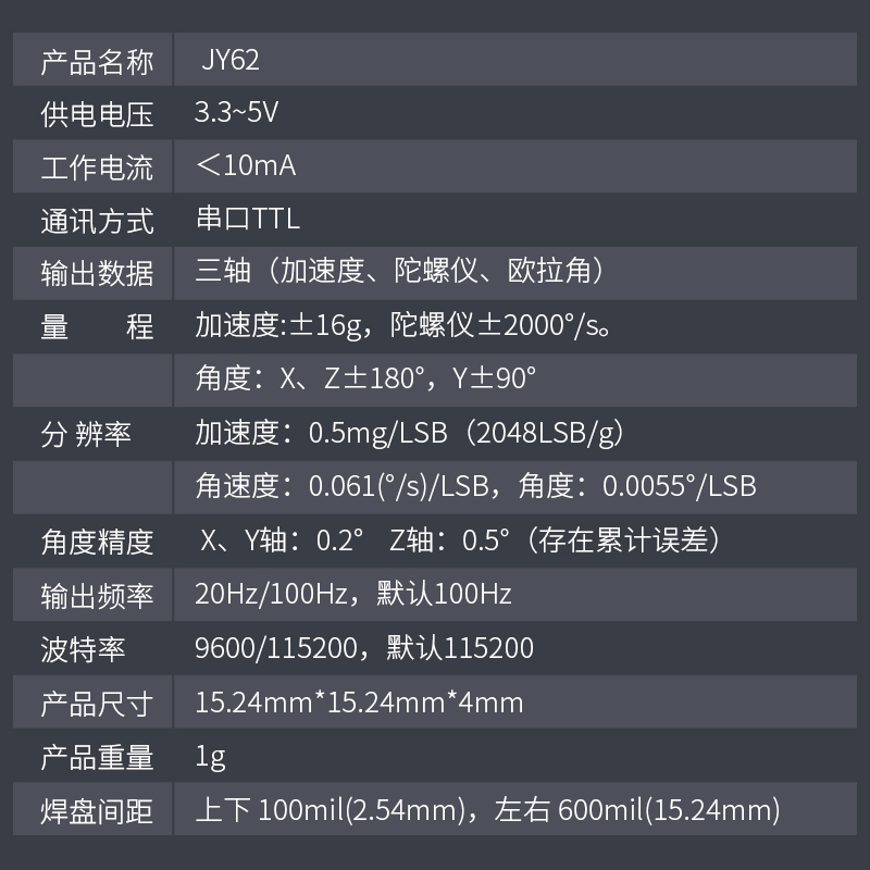 君悦智控串口ROS加速度计陀螺仪姿态角度传感器MPU6050模块JY62 - 图2