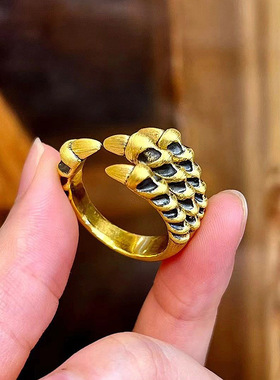 新中式复古宫廷风黑金龙爪戒指