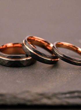 戒指对戒欧美热销男女钨钢代一件玫瑰钨金金和菱形双色黑色砂面