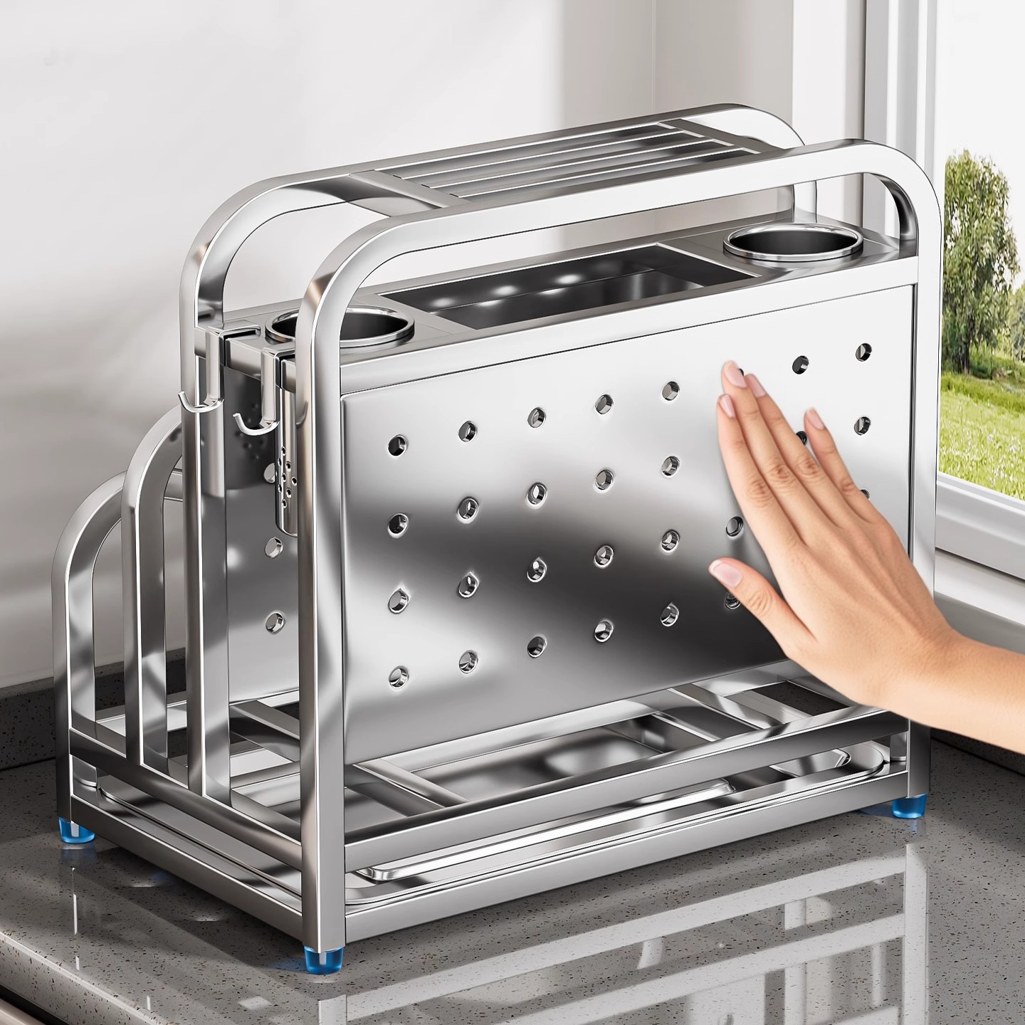 304不锈钢厨房刀架置物架多功能砧板菜板放置架子刀具收纳架一体 - 图1