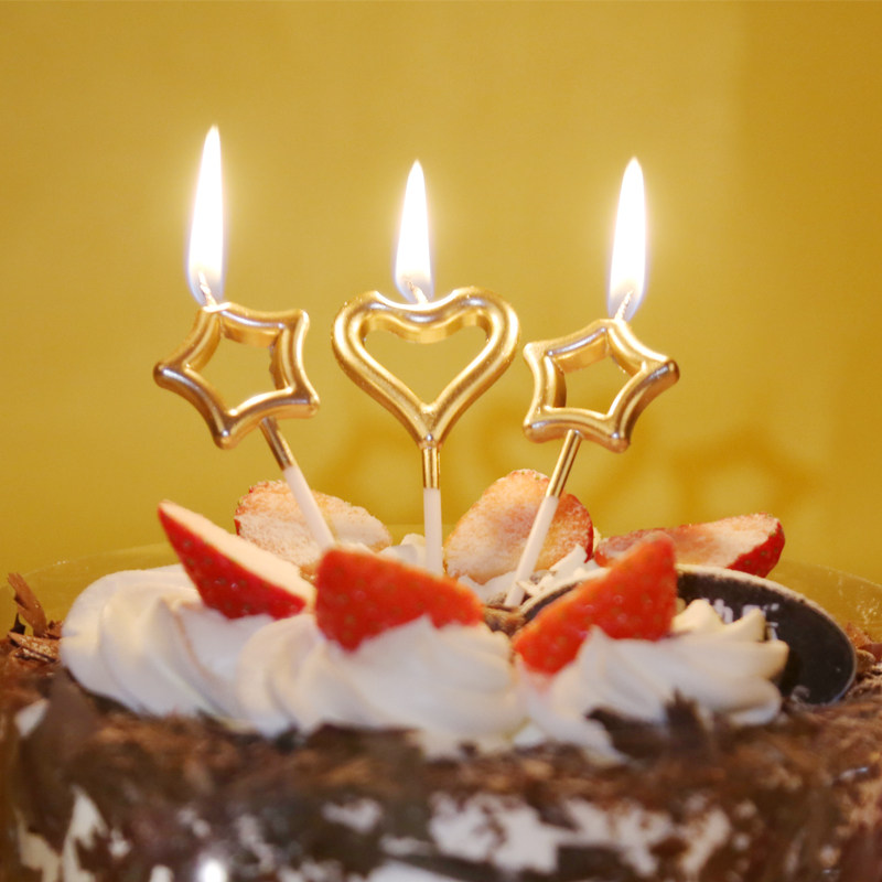 蜡烛蛋糕蜡烛装饰爱心蜡烛金色蜡烛玫瑰蜡烛生日金五角星香槟色
