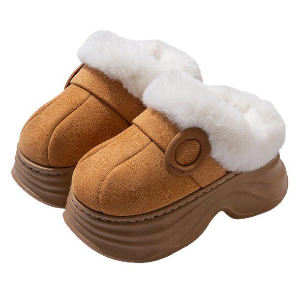 Thick-soled cotton slippers for women, autumn and winter outer wear, 2025 new internet celebrity, heightening, warm and plush slippers for small people