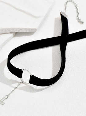 绒布个性女士可调节式银色项圈