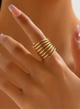 金色和银色线圈戒指弹簧形状时尚个性简约欧美风女士食指戒指环