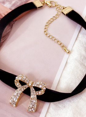 欧美跨境镶钻蝴蝶结项链choker