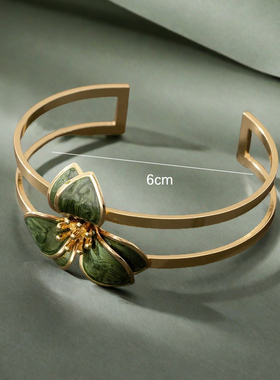欧美跨境货源优雅复古手环滴油不规则花纹绿色花朵手镯开口可调节