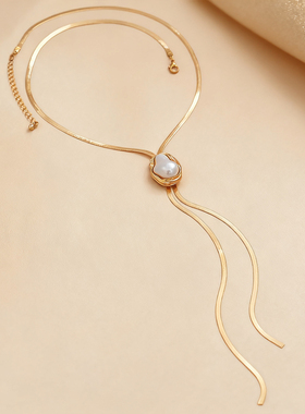 时尚仿巴洛克珍珠吊坠Y形蛇骨链