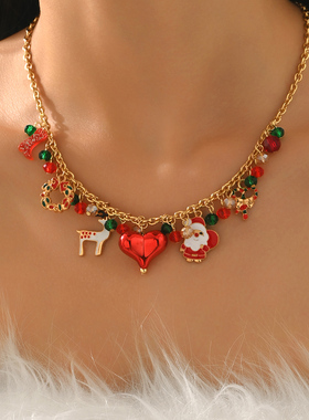 多巴胺圣诞老人爱心蝴蝶结项链
