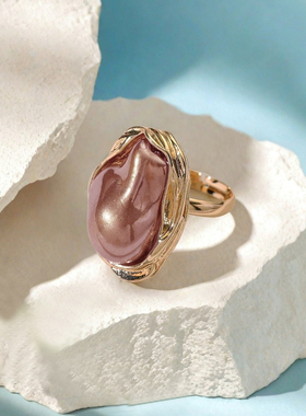 欧美跨境货源时尚个性复古不规则彩色仿异形珍珠戒指指环可调节女