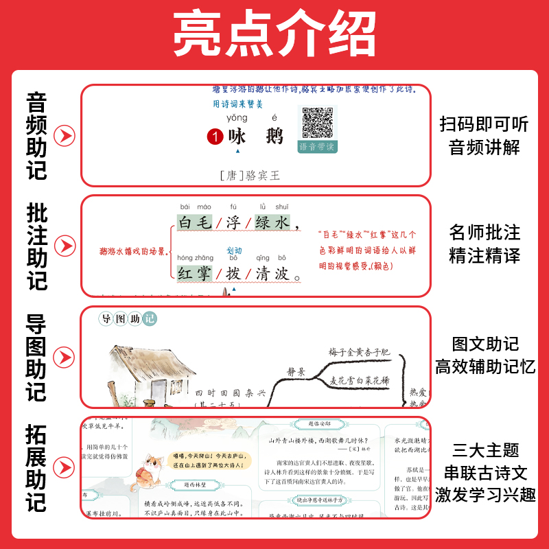 一本必背古诗文 小学生必背古诗文129篇1-6年级 全国通用 小学古诗文文言文大全 小学语文必背古诗词 扫码音频 批注 导图 拓展助记 - 图1