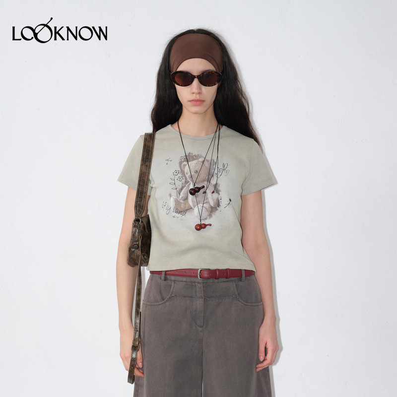 IF BY LAND涂鸦小熊系列LOOKNOW2025年早秋新款法式复古短袖T恤女,淘宝优惠券,粉丝福利购,淘宝优惠卷