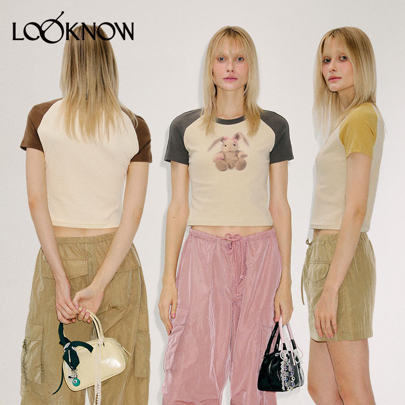 Matte Revolution×LOOKNOW合作款春夏兔子减龄美式复古短袖T恤女 - 图0