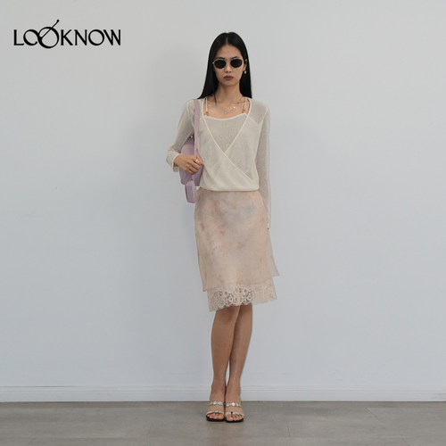 halfmoon x LOOKNOW2026春季新款白色下摆纽结衫 - 图2