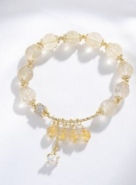 【粉黛佳人】草莓晶手链女招桃花转运金发晶草莓晶手串现货