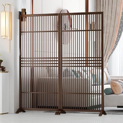 新中式玄关屏风隔断客厅格栅装饰日式入户办公室实木进门遮挡座屏 - 图0