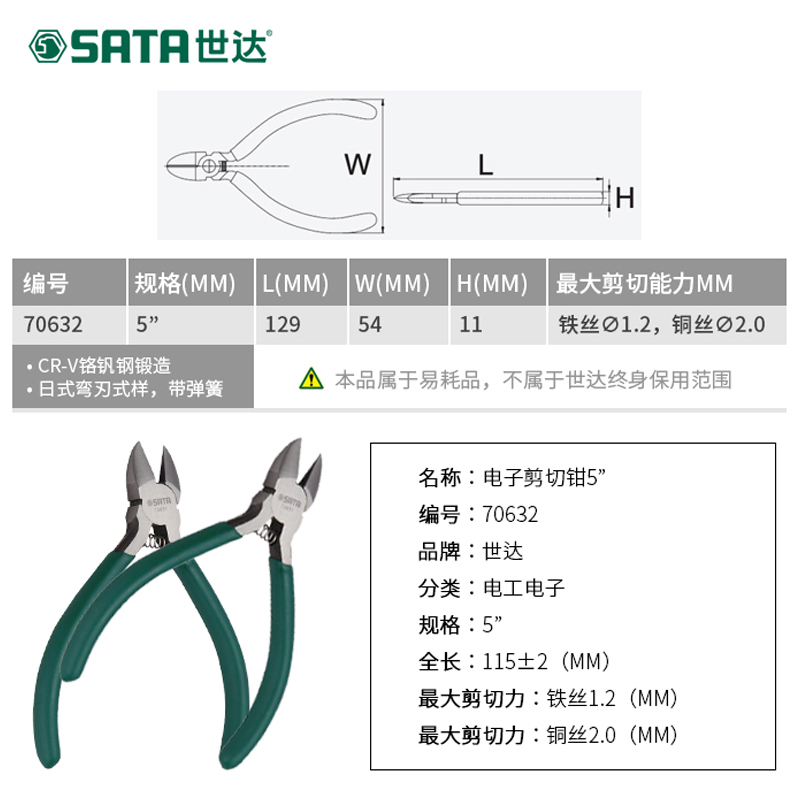 世达工具电子剪切钳4寸5寸平刃电子剪小钳剪接料钳70631/70632 - 图1