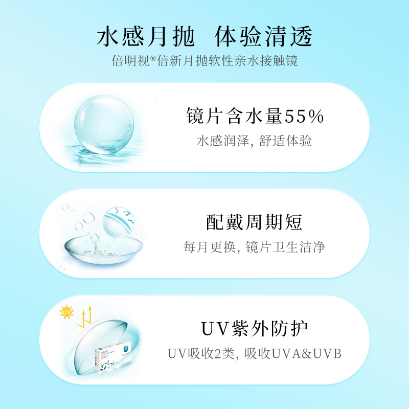 库博光学倍明视倍新月抛6片隐形近视眼镜库博月抛水润官方正品 - 图0