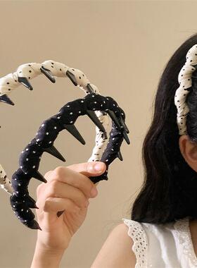 韩系百搭白色波点带齿波浪发箍女温柔头饰高颅顶洗脸日常外戴发箍