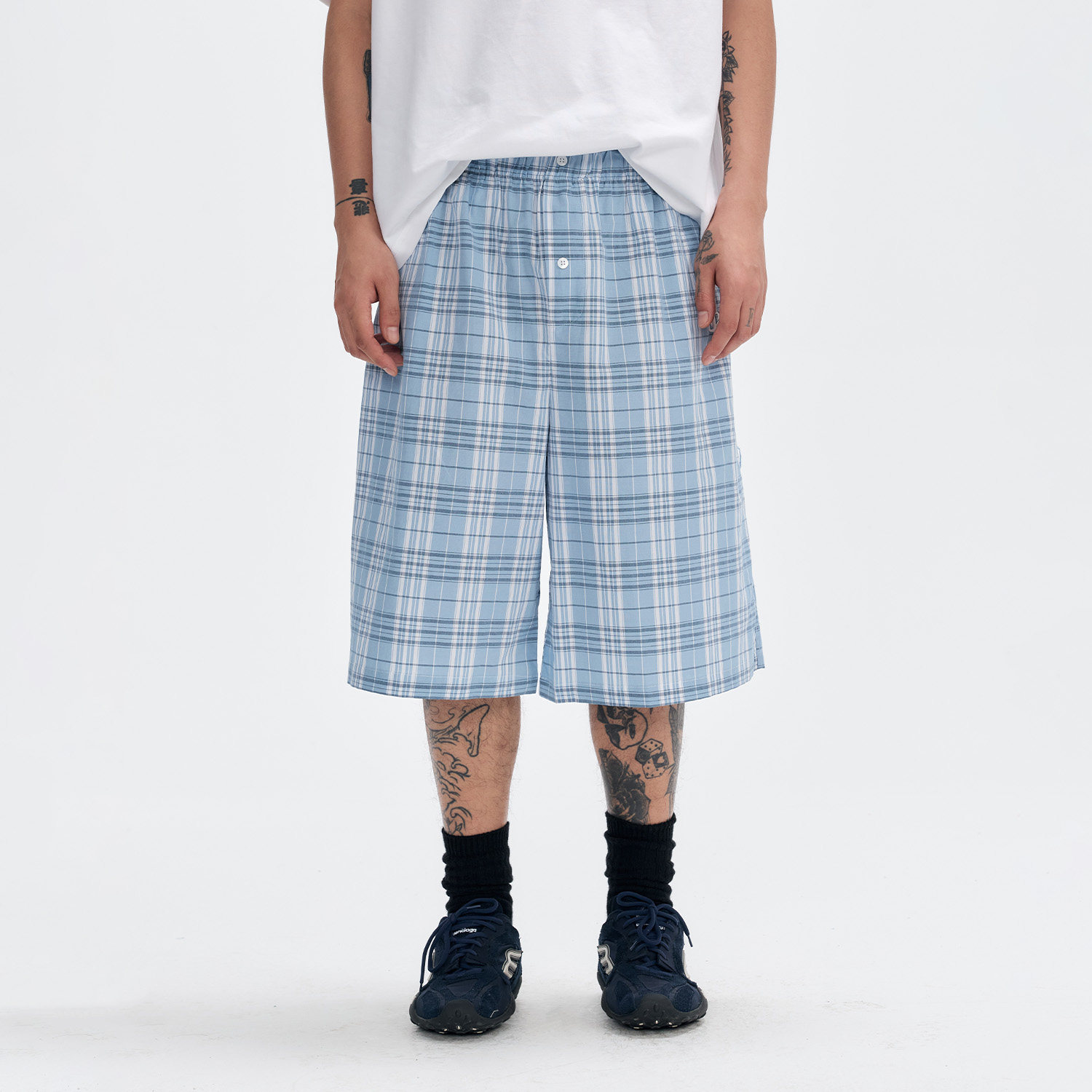 CoosRetro American retro plaid fake placket design casual pants for boys loose and versatile cropped pants