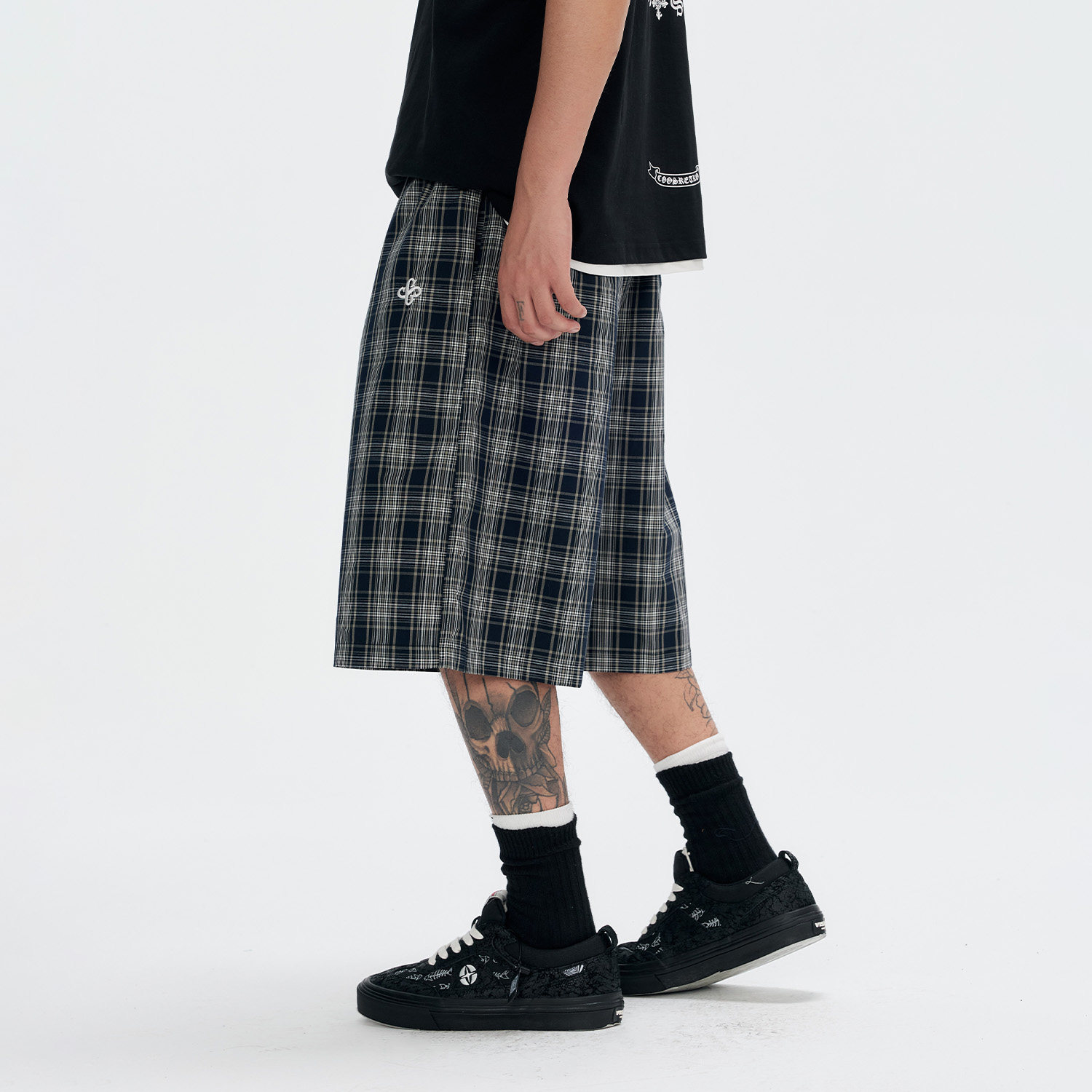 CoosRetro American retro plaid fake placket design casual pants for boys loose and versatile cropped pants