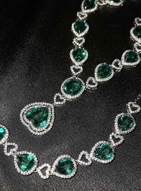 项链祖母绿耳环套装链宝石新款奢华礼服锆石饰品欧美手链时尚晚宴
