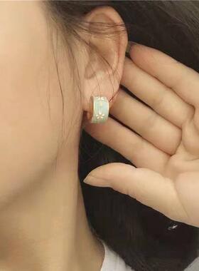 珐琅复古釉花朵耳环欧美女小众法式银针圈感戒指925耳耳钉金色彩