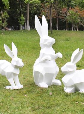 玻璃钢几何切面兔子雕塑户外园林景观小区地产公园动物装饰摆件大