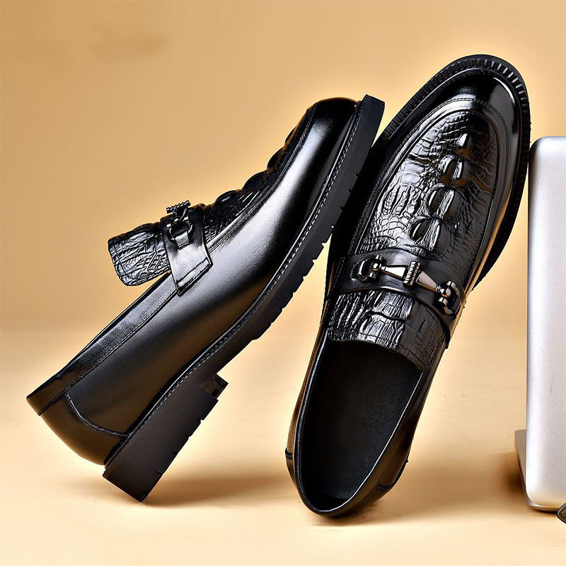 2025春季新款皮鞋男真皮商务正装厚底休闲鞋懒人一脚蹬驾车乐福鞋 - 图0